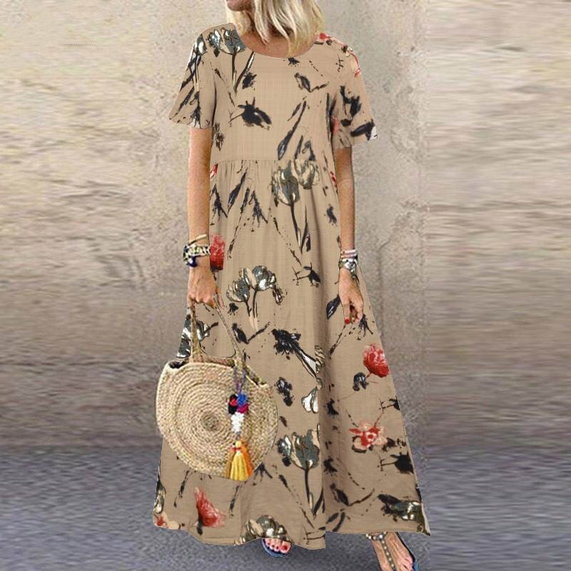 Summer Boho Maxi Dress Women Fashion Floral Printed Loose Sundress Casual High Waist Beach Party Long Dresses Vestidos Robe