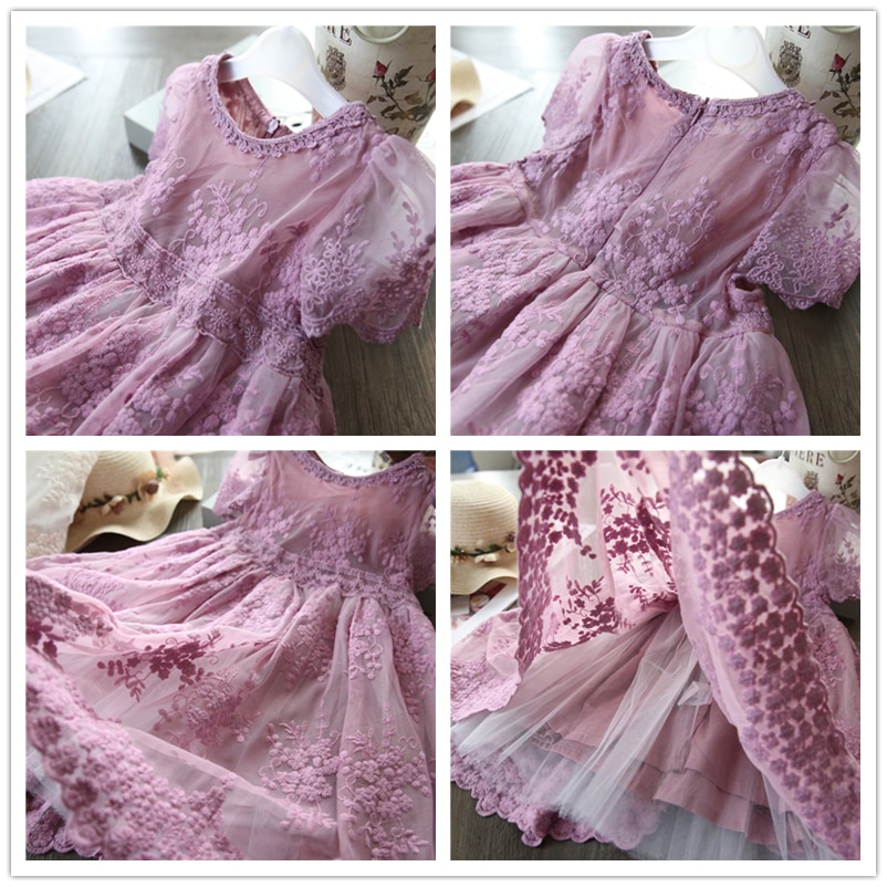 Elegant Flower Girls Dress Wedding Party Princess Dress Casual Kids Clothes Lace Long Sleeves Dress Children's Vestidos For 3-8T