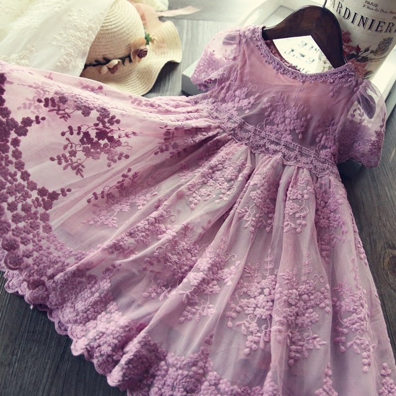 Elegant Flower Girls Dress Wedding Party Princess Dress Casual Kids Clothes Lace Long Sleeves Dress Children's Vestidos For 3-8T