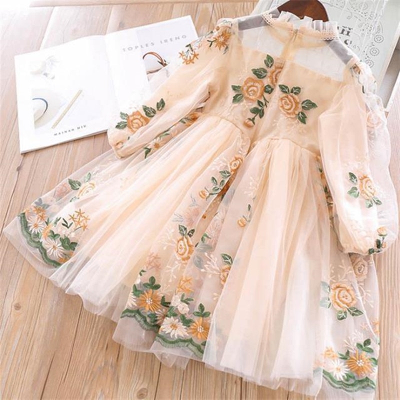 Elegant Flower Girls Dress Wedding Party Princess Dress Casual Kids Clothes Lace Long Sleeves Dress Children's Vestidos For 3-8T