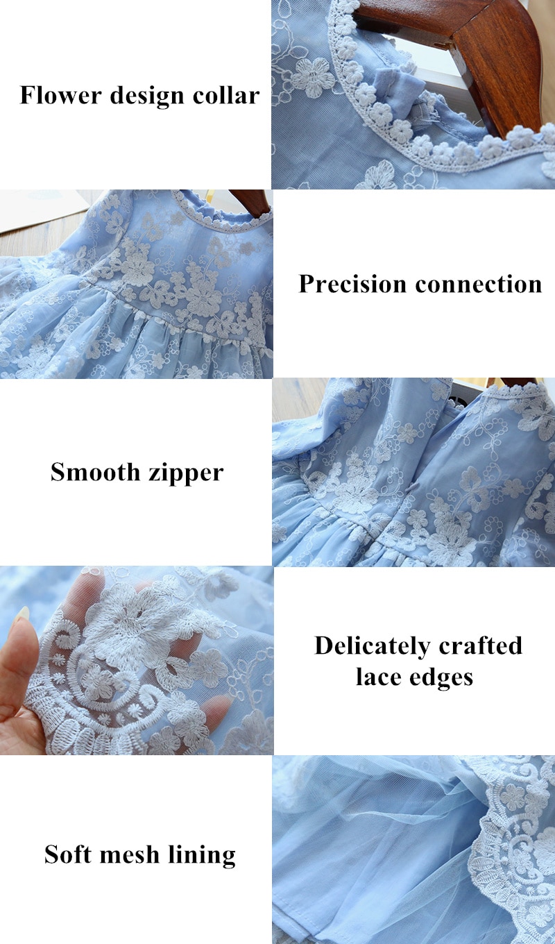 Elegant Flower Girls Dress Wedding Party Princess Dress Casual Kids Clothes Lace Long Sleeves Dress Children's Vestidos For 3-8T