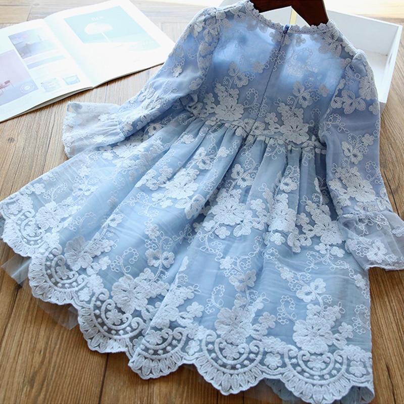 Elegant Flower Girls Dress Wedding Party Princess Dress Casual Kids Clothes Lace Long Sleeves Dress Children's Vestidos For 3-8T