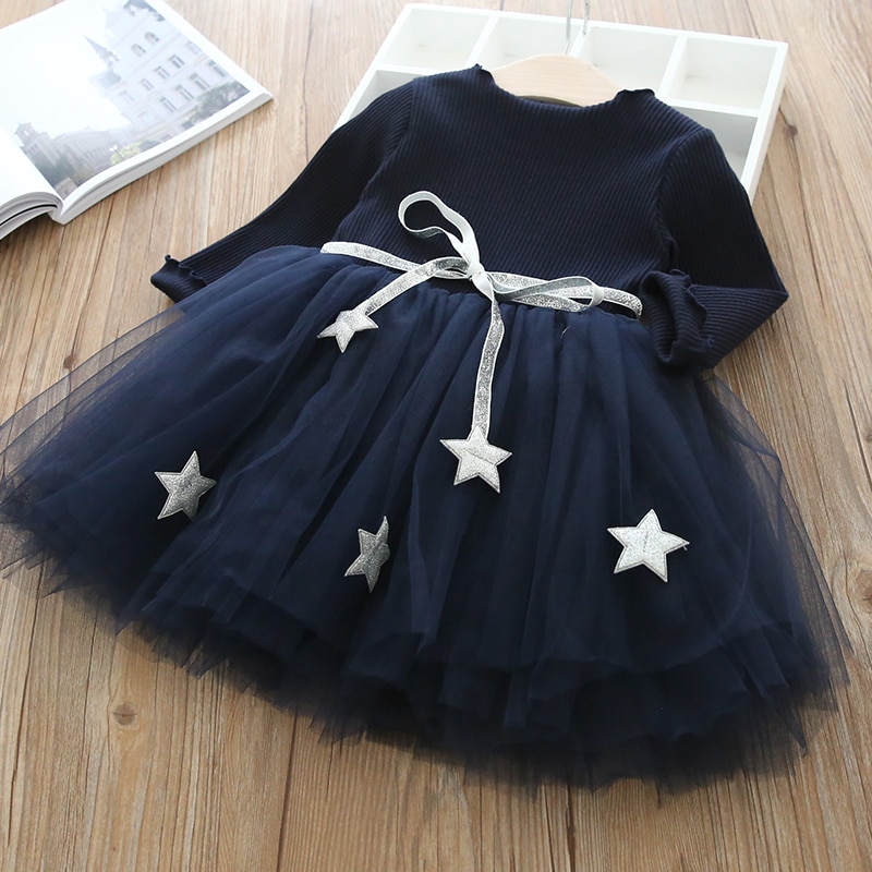 Elegant Flower Girls Dress Wedding Party Princess Dress Casual Kids Clothes Lace Long Sleeves Dress Children's Vestidos For 3-8T