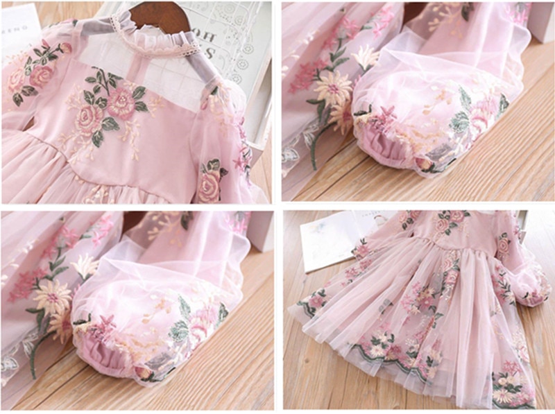 Elegant Flower Girls Dress Wedding Party Princess Dress Casual Kids Clothes Lace Long Sleeves Dress Children's Vestidos For 3-8T