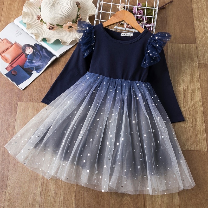 Elegant Flower Girls Dress Wedding Party Princess Dress Casual Kids Clothes Lace Long Sleeves Dress Children's Vestidos For 3-8T