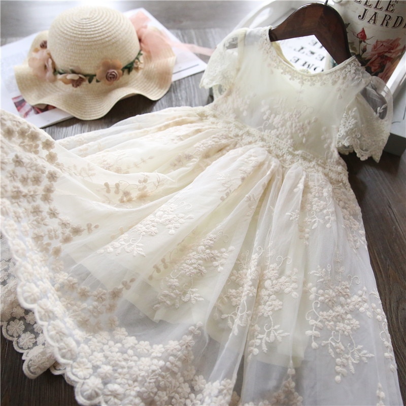 Elegant Flower Girls Dress Wedding Party Princess Dress Casual Kids Clothes Lace Long Sleeves Dress Children's Vestidos For 3-8T