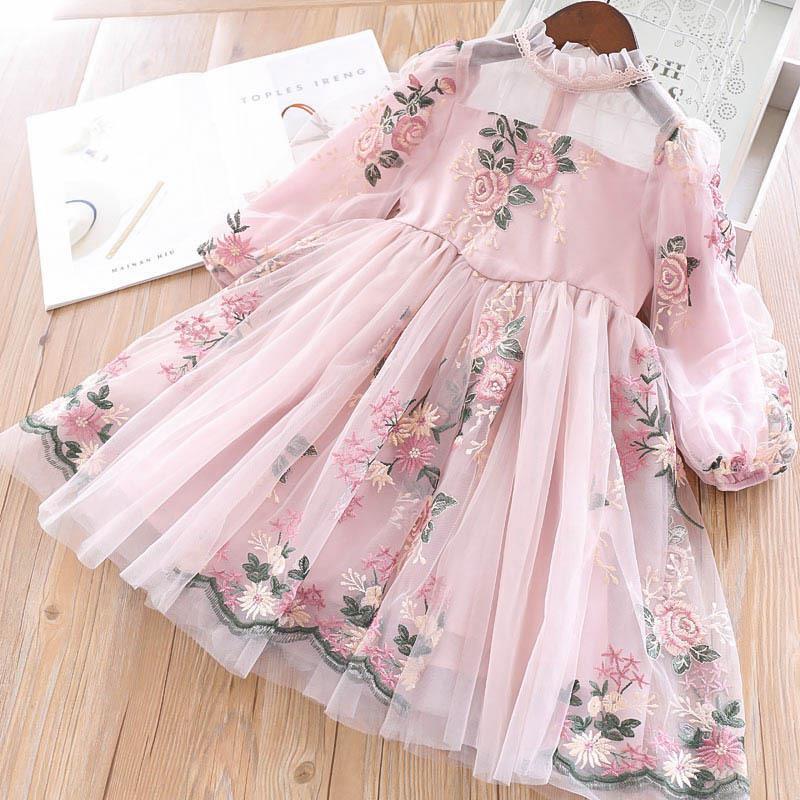 Elegant Flower Girls Dress Wedding Party Princess Dress Casual Kids Clothes Lace Long Sleeves Dress Children's Vestidos For 3-8T