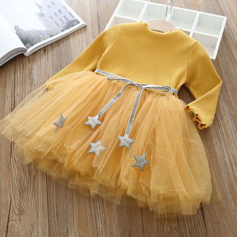 Elegant Flower Girls Dress Wedding Party Princess Dress Casual Kids Clothes Lace Long Sleeves Dress Children's Vestidos For 3-8T