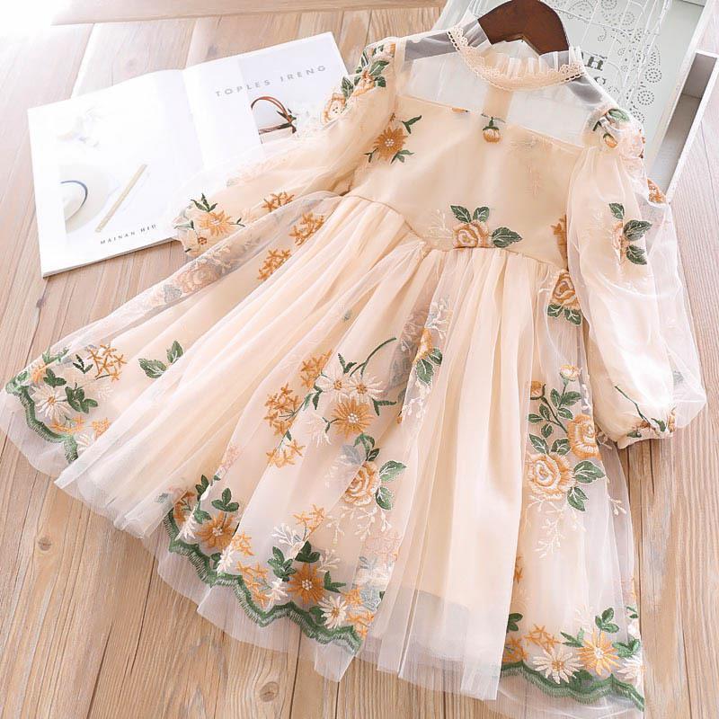 Elegant Flower Girls Dress Wedding Party Princess Dress Casual Kids Clothes Lace Long Sleeves Dress Children's Vestidos For 3-8T