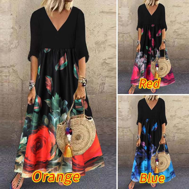 ZANZEA Fashion Summer Maxi Dress Women's Printed Sundress Casual Short Sleeve Vestidos Female High Waist Robe Femme
