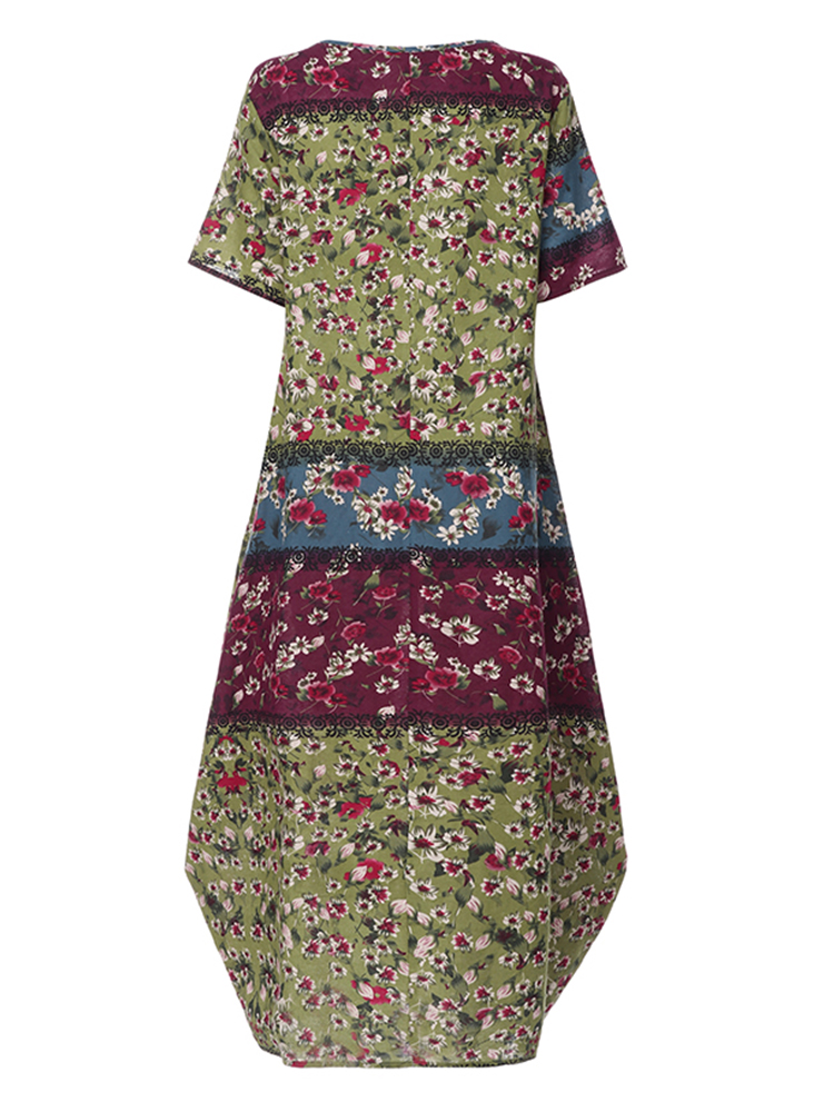 ZANZEA Fashion Summer Maxi Dress Women's Printed Sundress Casual Short Sleeve Vestidos Female High Waist Robe Femme