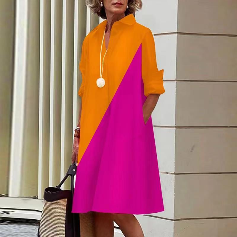 Women Solid Shirt Dress Summer Fashion Casual Turn-down Collar Pocket Long Sleeve Midi Dresses Female Sexy Dot Dresses Vestidos