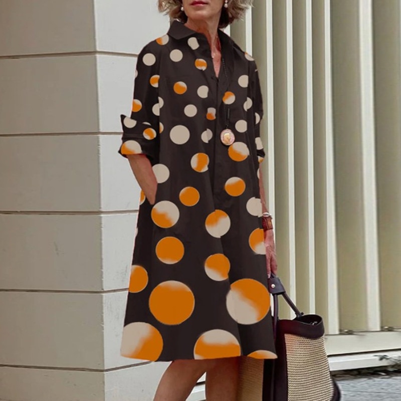 Women Solid Shirt Dress Summer Fashion Casual Turn-down Collar Pocket Long Sleeve Midi Dresses Female Sexy Dot Dresses Vestidos