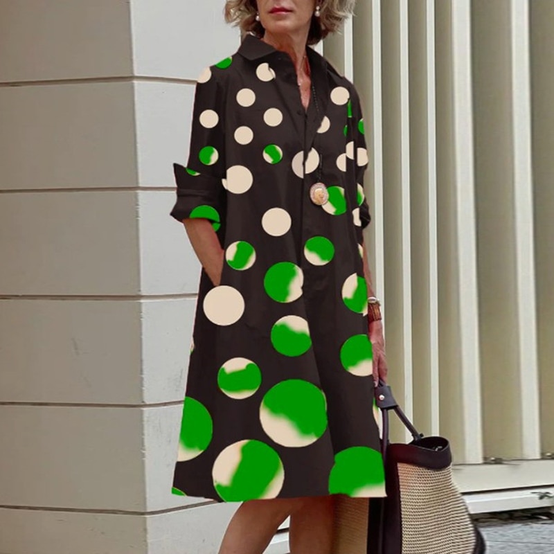 Women Solid Shirt Dress Summer Fashion Casual Turn-down Collar Pocket Long Sleeve Midi Dresses Female Sexy Dot Dresses Vestidos