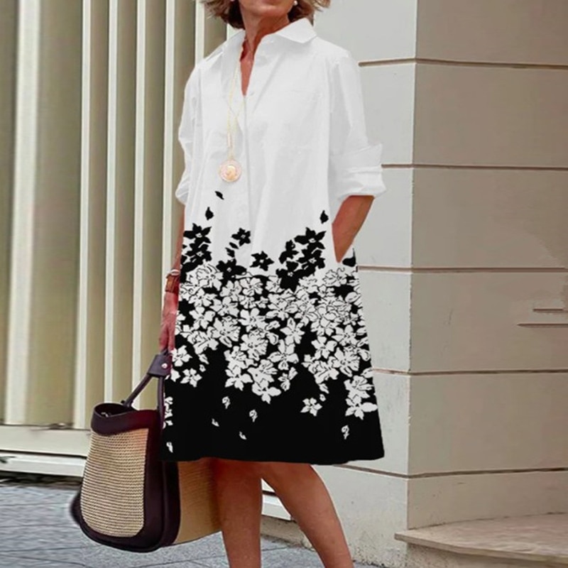 Women Solid Shirt Dress Summer Fashion Casual Turn-down Collar Pocket Long Sleeve Midi Dresses Female Sexy Dot Dresses Vestidos
