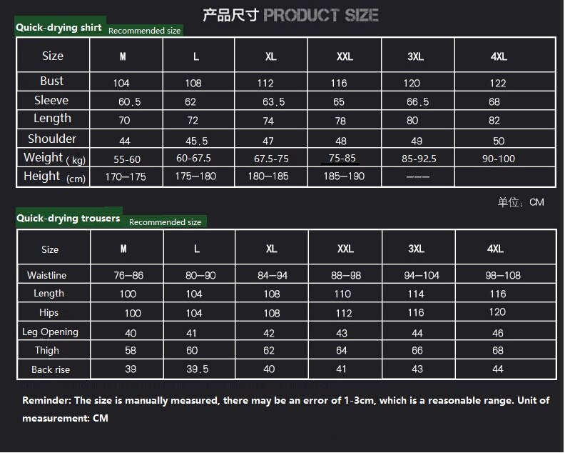 Outdoor Quick-drying Sports Suit Men Spring/summer Breathable Waterproof Tooling Shirt Sweatpants 2 Piece Mountaineering Suit