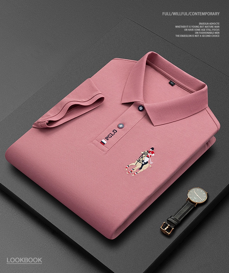 New Summer Breathable Jacket Luxury Men's Cotton Embroidered Business Short Sleeve POLO Shirt Solid Color Lapel Men Casual