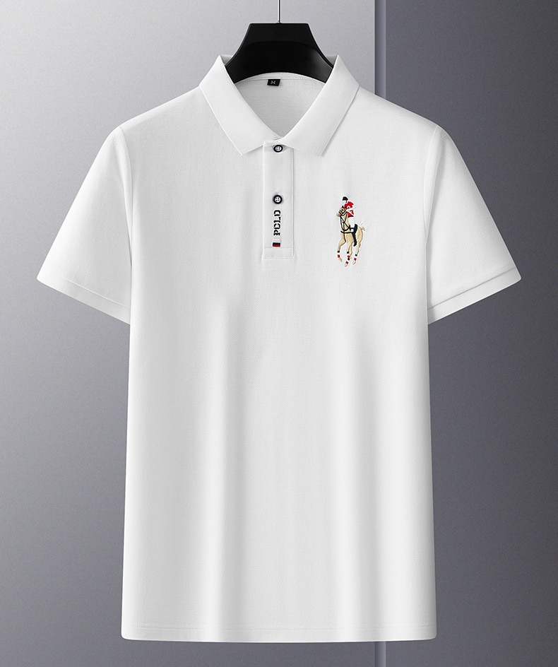 New Summer Breathable Jacket Luxury Men's Cotton Embroidered Business Short Sleeve POLO Shirt Solid Color Lapel Men Casual