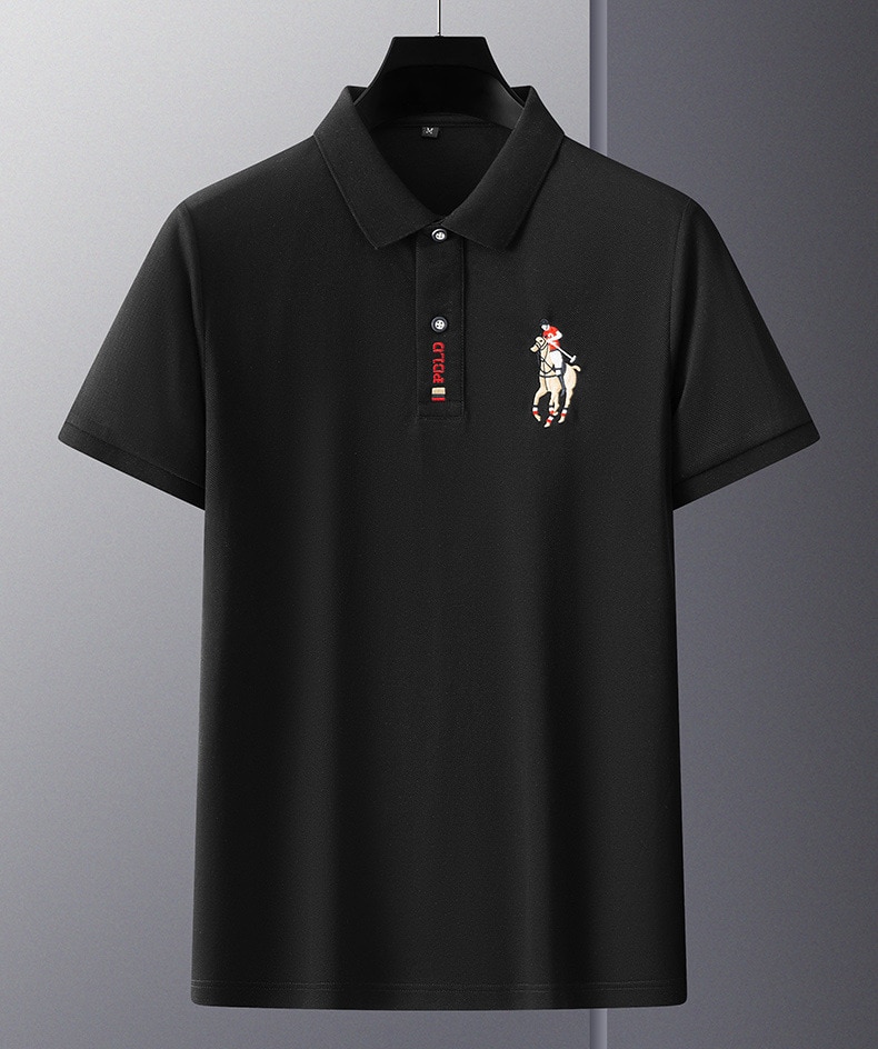 New Summer Breathable Jacket Luxury Men's Cotton Embroidered Business Short Sleeve POLO Shirt Solid Color Lapel Men Casual